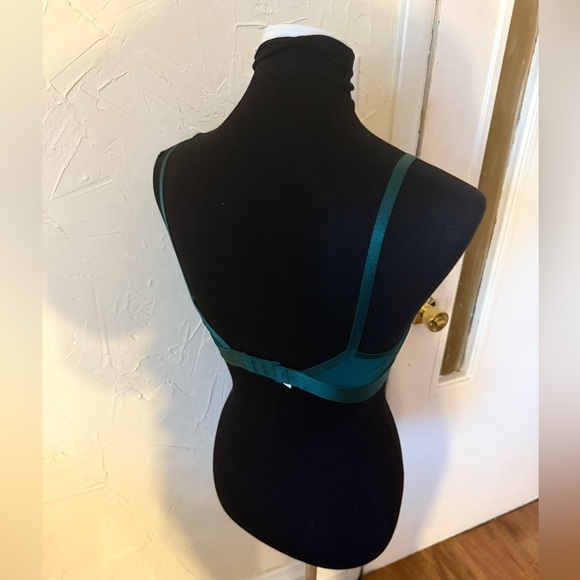 Auden Dark Green Satin Mesh Bralette Unlined Semi Sheer Size S - Picture 3 of 5